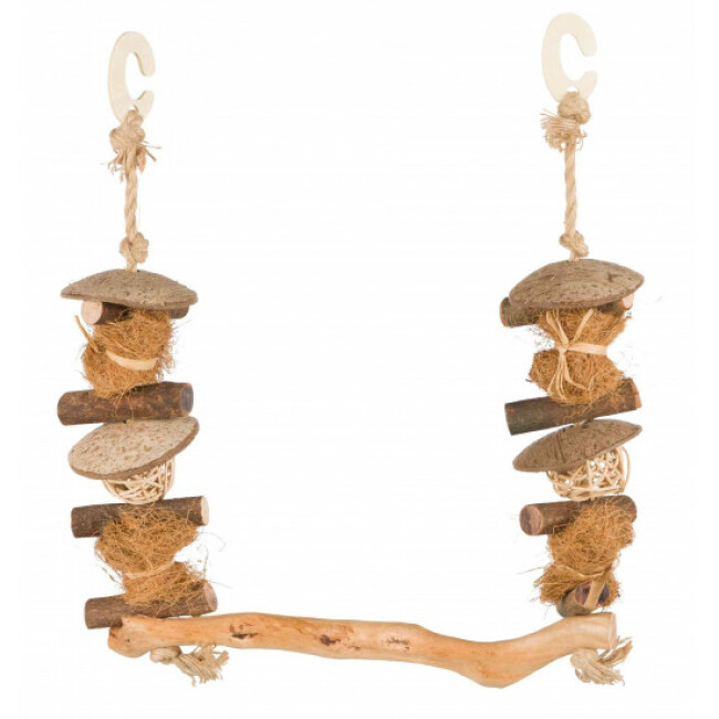 Balançoire naturelle en bois/coco/saule pour oiseaux - 45 x 30 cm