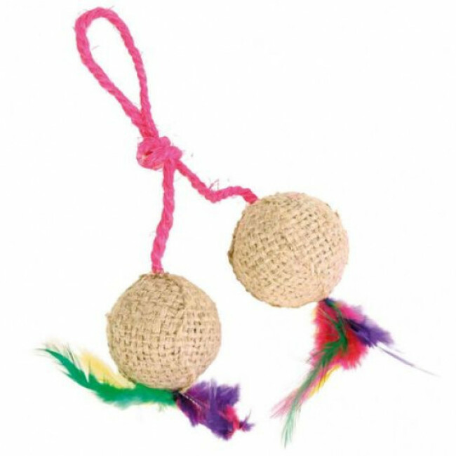 Balles en jute avec corde et plumes Trixie pour chat