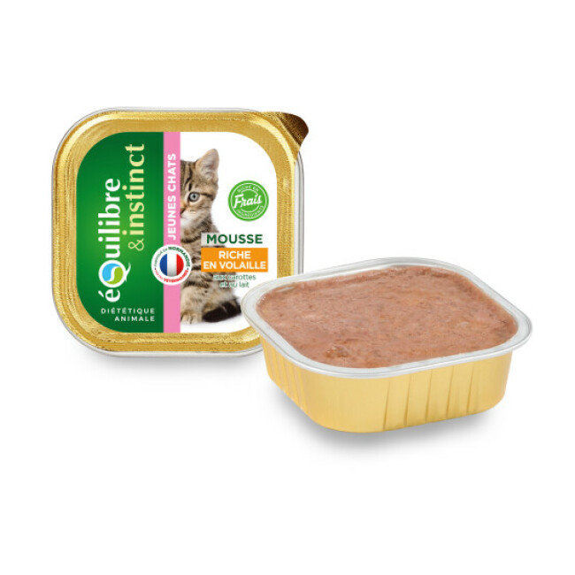 Boîte Equilibre et Instinct Kitten pour chats Saveur Volaille et Carottes 16 Barquettes de 100 g