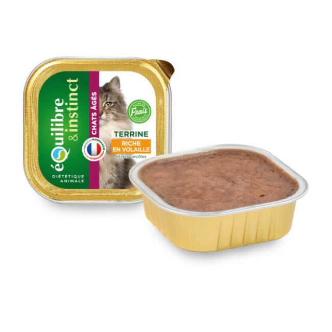 Boîte Equilibre et Instinct Senior pour chats Saveur Volaille et Carottes 16 Barquettes de 100 g