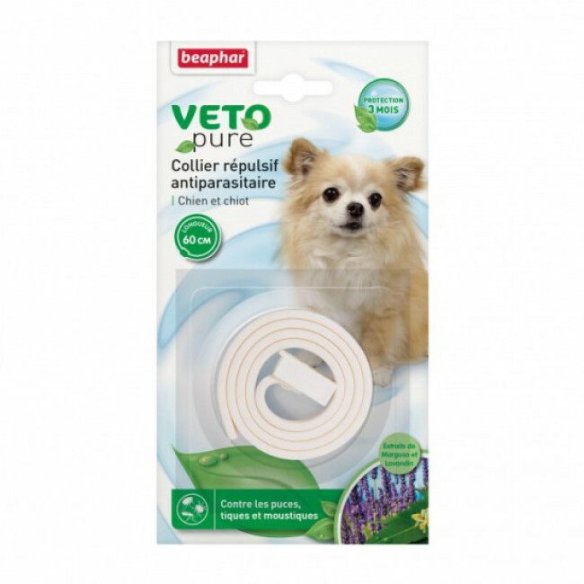 Collier insectifuge naturel blanc pour chien et chiot aux extraits 