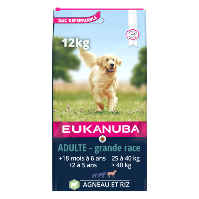 Croquettes Eukanuba Adulte Grandes Races Agneau et Riz Sac 12 kg (DLUO 6 mois)