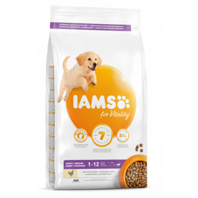 Croquettes IAMS Vitality au poulet pour chiot de grande race - Sac 12 kg