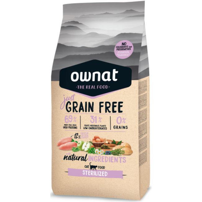 Croquettes Ownat Just Grain Free Sterilized pour chat stérilisé