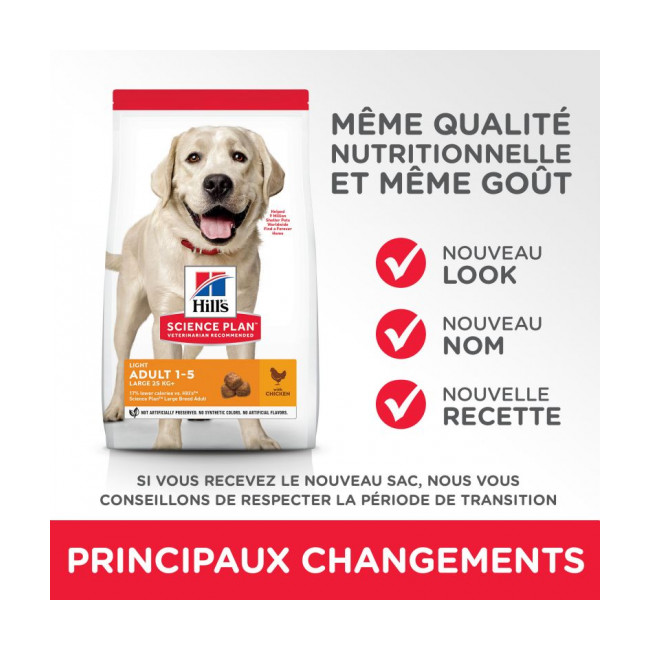 Croquettes Hill's Science Plan Light pour chien adulte grandes races