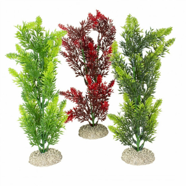 Décoration pour aquarium plante haute rouge/vert en plastique vendue à l'unité - Taille M