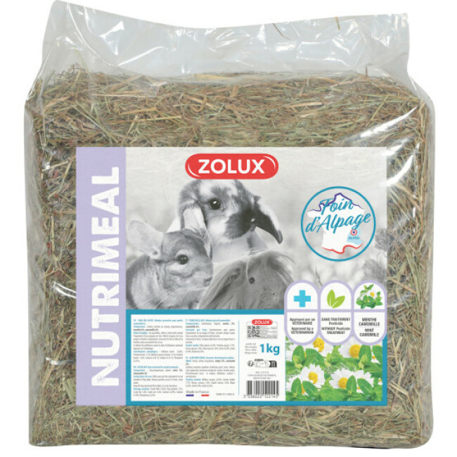 Foin alpages Premium pour rongeurs Zolux 1 kg - aromatisé Camomille et Menthe