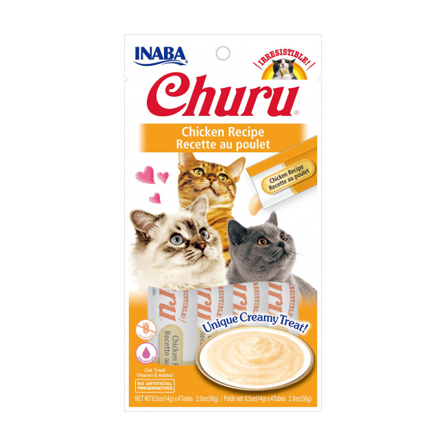 Friandises liquides Churu pour chat crème au poulet - 4 tubes de 14g