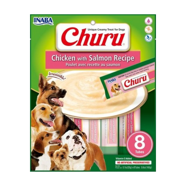 Friandises liquides Churu pour chien crème au poulet et saumon - 8 tubes de 20g