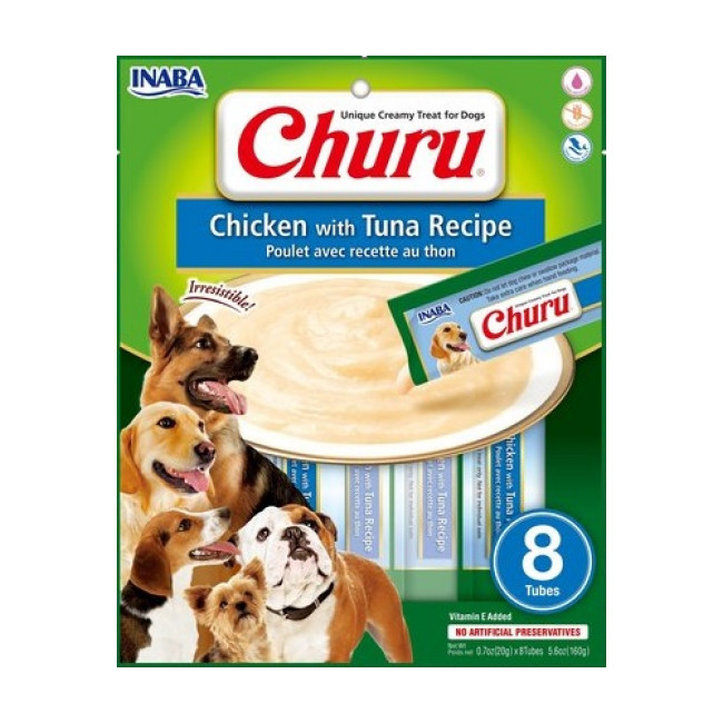 Friandises liquides Churu pour chien crème au poulet et thon - 8 tubes de 20g