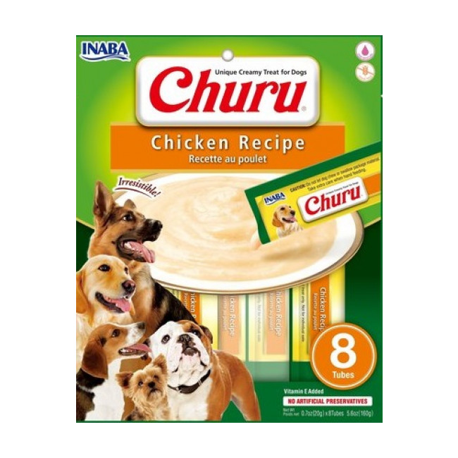 Friandises liquides Churu pour chien crème au poulet - 8 tubes de 20g