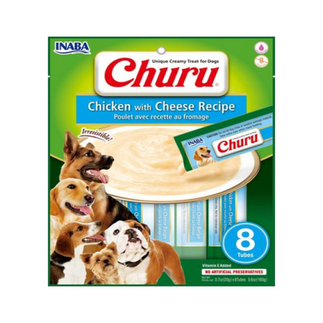 Friandises liquides Churu pour chien crème au poulet et fromage - 8 tubes de 20g