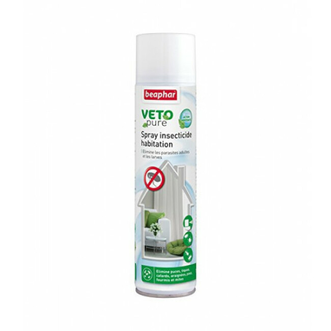 Spray insecticide larvicide antiparasitaire Vétopure Beaphar pour habitation 400 ml