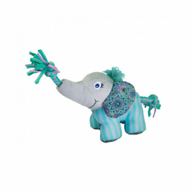Jouet en peluche avec squeaker et corde KONG Knots pour chien - Éléphant S/M 14 cm