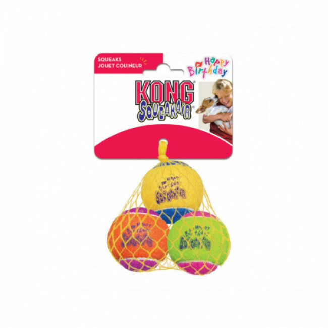 Lot de 3 balles avec squeaker Air Birthday KONG - Medium diamètre 6 cm