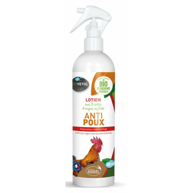 Lotion végétale anti-poux pour poules Biovetol - Spray de 500 mL