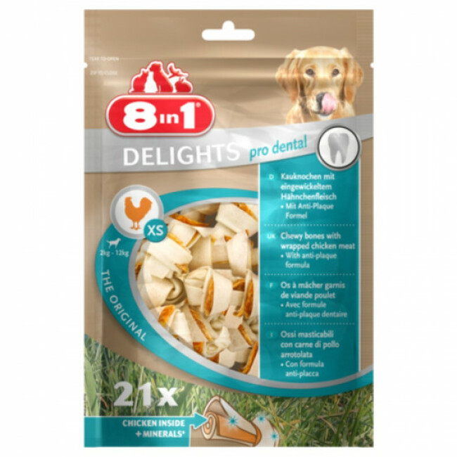 Mini os à mâcher au poulet 8 in 1 Dental Delights Taille XS - 21 pièces
