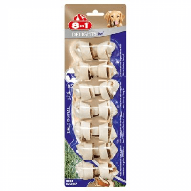 Os à mâcher pour chien saveur boeuf 8 in 1 Delights Taille XS - 7 pièces