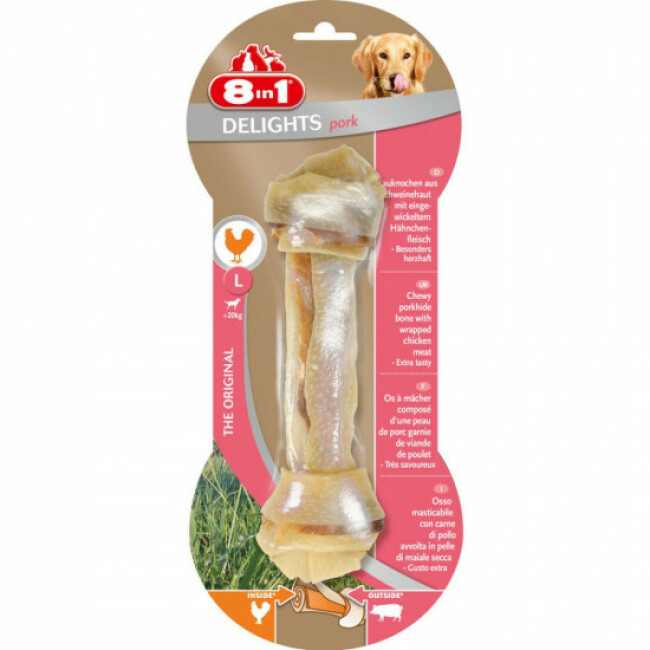 Os à mâcher pour chien saveur porc 8 in 1 Delights Taille L - 1 pièce