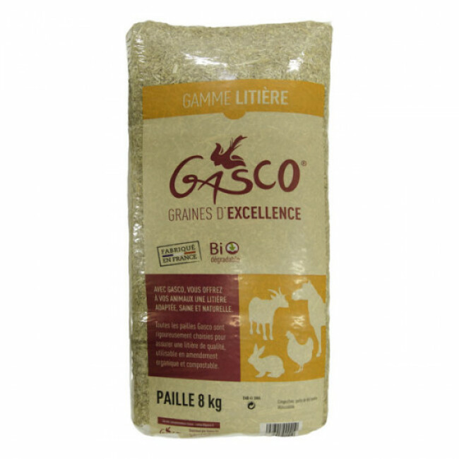 Paille naturelle dépoussiérée Gasco pour litière 8 kg