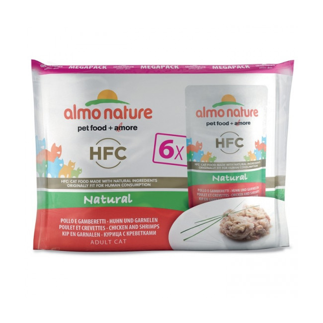 Pâtée pour chat Almo Nature HFC Natural - Multipack 6 pochons x 55 g Poulet et crevettes