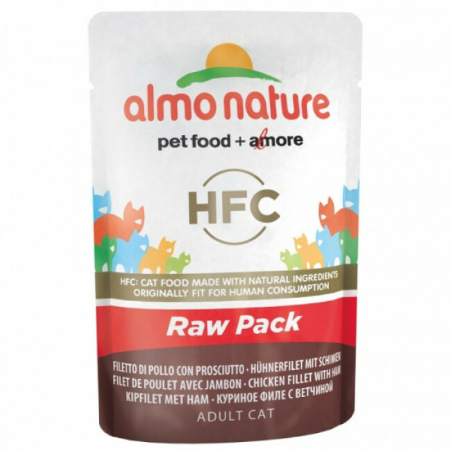 Pâtée pour chat Almo Nature HFC Raw Pack - Lot de 6 pochons 55 g Filet de poulet avec jambon