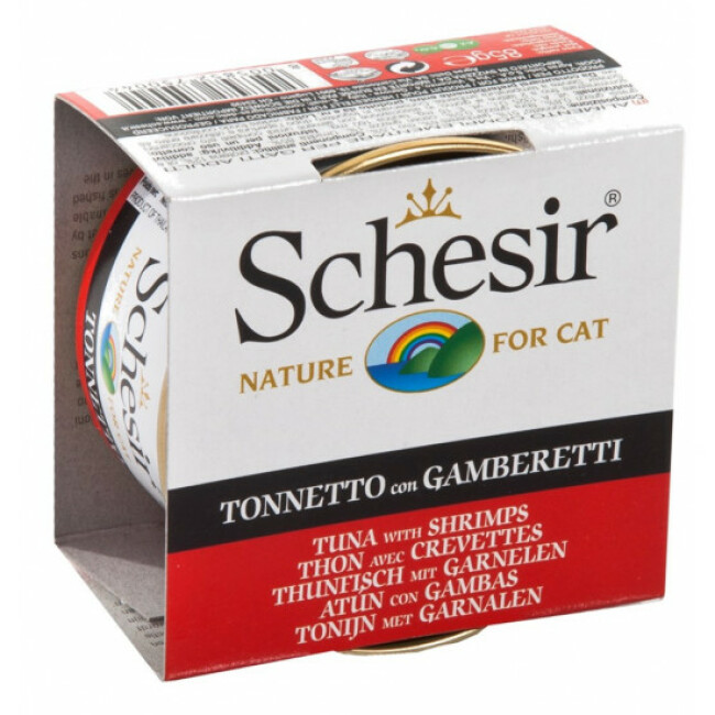 Pâtée pour chat en gelée Schesir 85g - 6 Boîtes de 85 g Thon avec crevettes