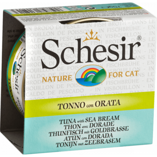 Pâtée pour chat Schesir avec bouillon - Boîte 70 g Thon avec daurade