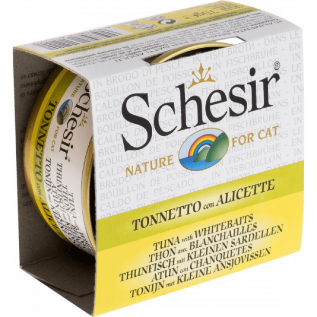 Pâtée pour chat Schesir avec bouillon - Boîte 70 g Thon avec blanchailles