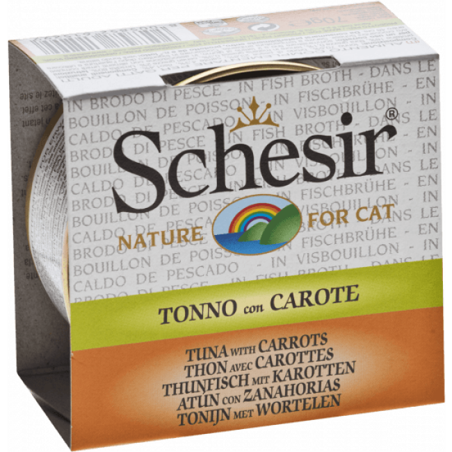 Pâtée pour chat Schesir avec bouillon - Boîte 70 g Thon avec carottes