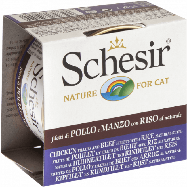 Pâtée pour chat Schesir Natural avec riz - Boîte 85 g Filets de poulet et de boeuf