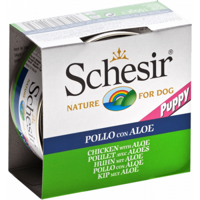 Pâtée pour chiot Schesir en gelée - Boîte 150 g Poulet avec Aloès
