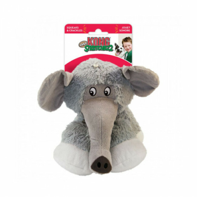 Peluche à couinement KONG Stretchezz Legz pour chien Modèle Éléphant - Medium 23 cm
