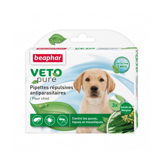 Pipettes répulsives antiparasitaires pour chiot VETOPURE aux extraits de Margosa 3 pipettes de 1 ml