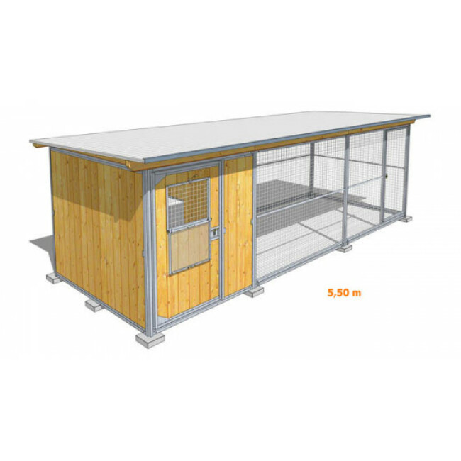 Poulailler durable en bois et métal avec 1 box et grillage Large - 5,5 x 2 m