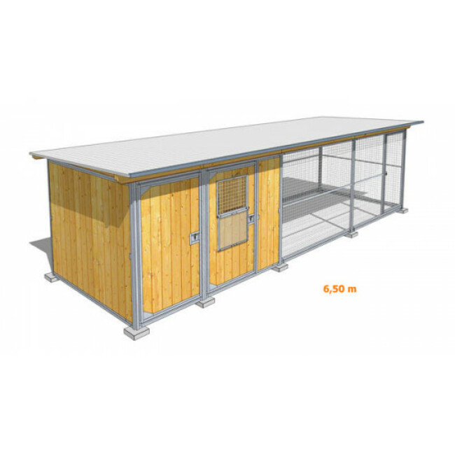 Poulailler durable en bois et métal avec 2 box et grillage Large - 6,50 x 2 m