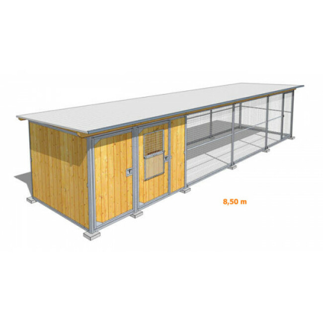Poulailler durable en bois et métal avec 2 box et grillage XLarge - 8,50 x 2 m