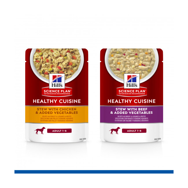 Pâtées mijotées Healthy Cuisine Hill's pour chien adulte au Poulet/Boeuf - 8 sachets de 80 g