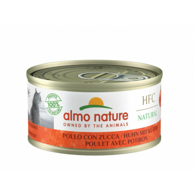Pâtée pour chat Almo Nature HFC Natural - Lot de 6 x 70 g Poulet et Crevettes avec potiron