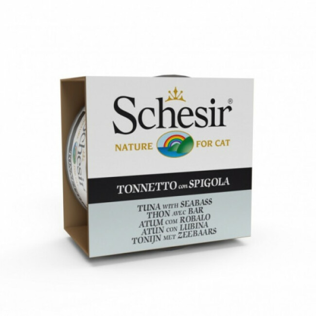 Pâtée pour chat Schesir Spécialités de la Mer Thon avec Bar - Boîte 85 g