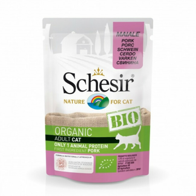Sachet fraîcheur BIO pour chat Schesir 85 g au Porc bio