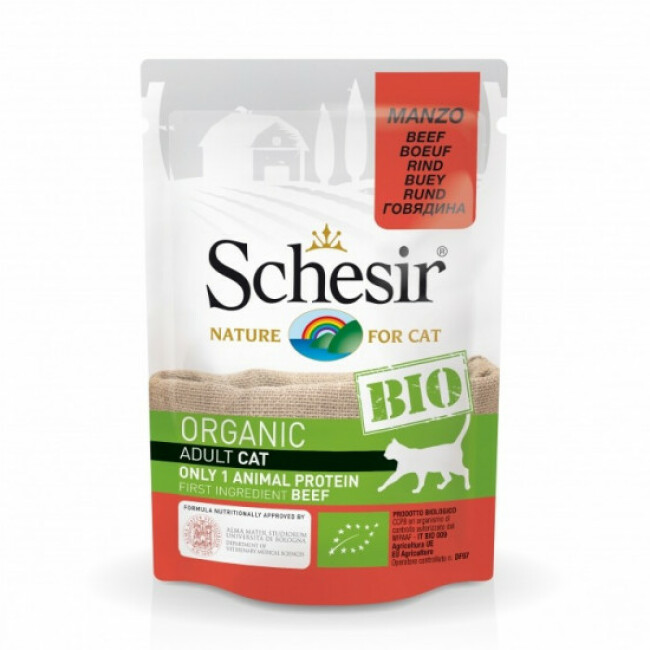 Sachet fraîcheur BIO pour chat Schesir 85 g au Boeuf bio