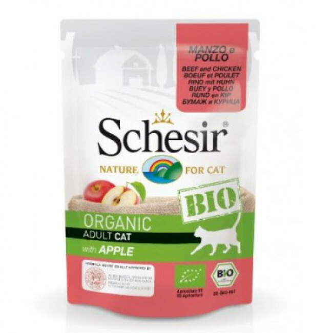 Sachet fraîcheur BIO pour chat Schesir 85 g au Boeuf, poulet, pomme bio