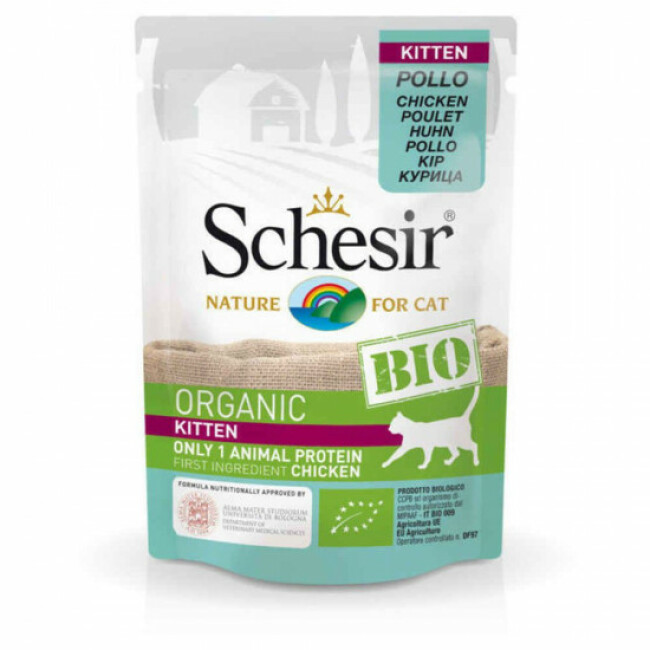 Sachet fraîcheur BIO pour chaton Schesir 85 g au Poulet bio