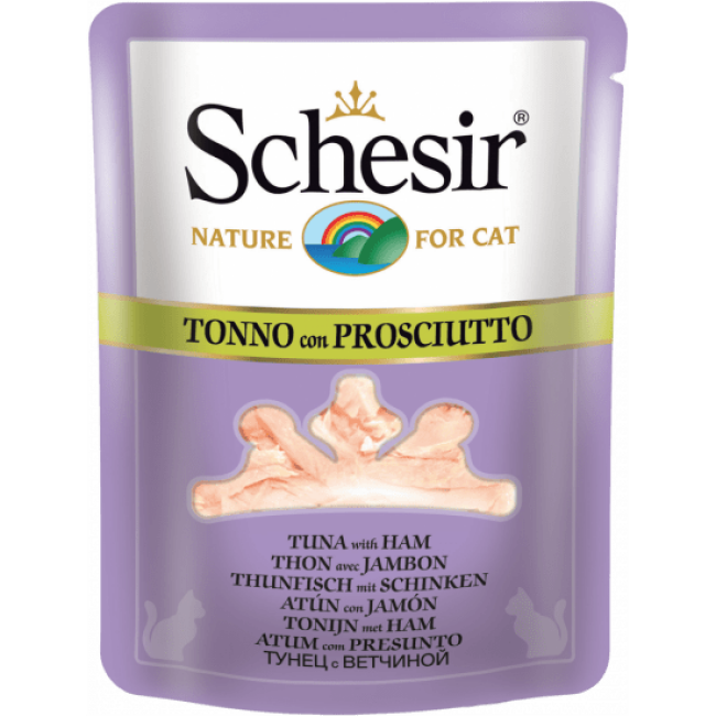 Sachet fraîcheur pour chat Schesir bouillon de cuisson - Pochon 70 g Thon avec jambon