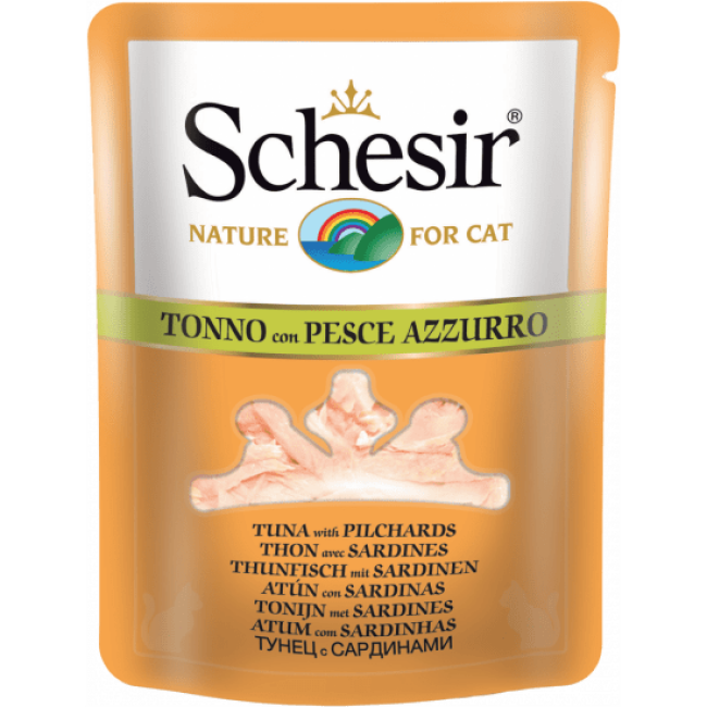 Sachet fraîcheur pour chat Schesir bouillon de cuisson - Pochon 70 g Thon avec sardines
