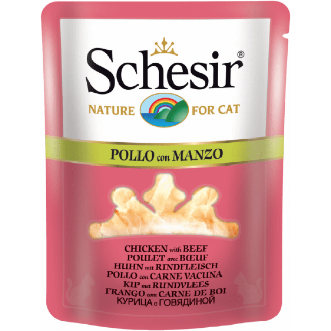 Sachet fraîcheur pour chat Schesir bouillon de cuisson - Pochon 70 g Poulet avec bœuf