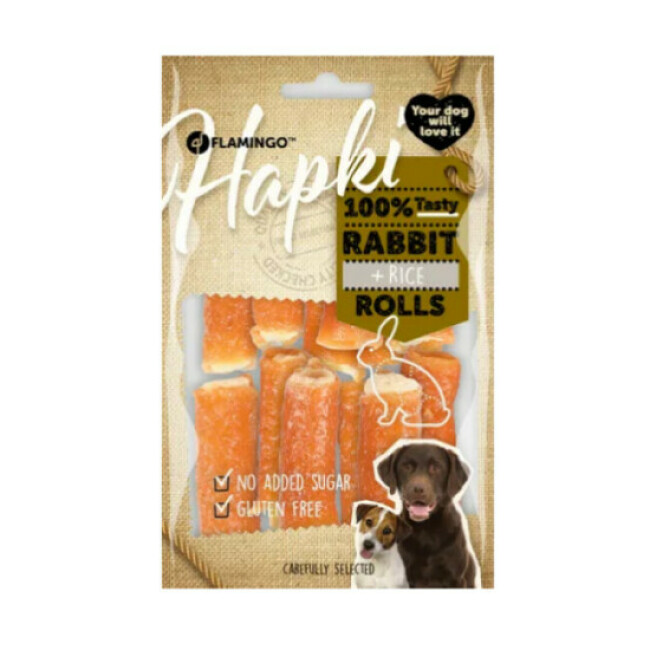 Sachet friandises Hapki cigares de riz pour chien - Sachet Lapin 85g