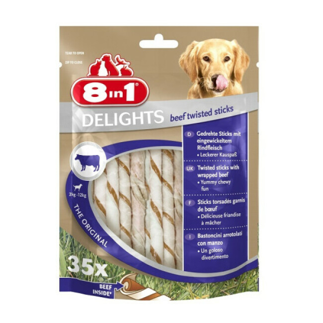 Sticks à mâcher delights Twisted 8 in 1 Lot de 35 pièces Saveur Boeuf
