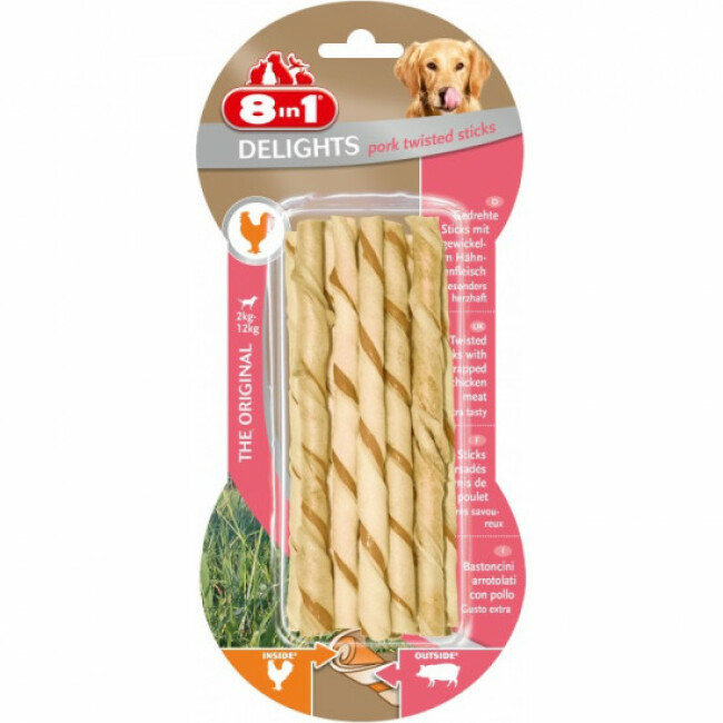Sticks à mâcher delights Twisted 8 in 1 Lot de 10 pièces Saveur Porc